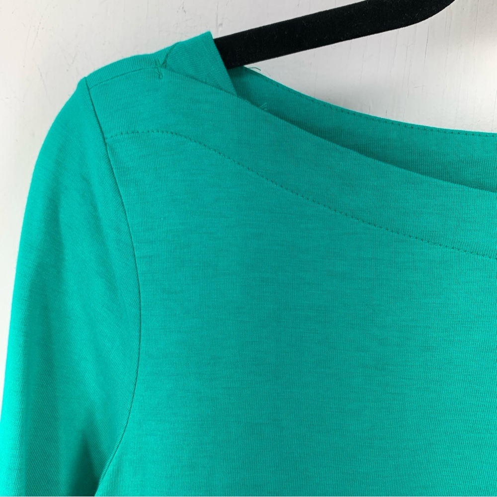 Talbots XS Tunic Top Boat Neck Green Pima Cotton Embroidered Medallion Fringe - Picture 4 of 12
